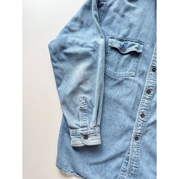 Vintage 90's JORDACHE Blue Cotton Denim Button Down Shirt, Size L - Picture 5 of 13